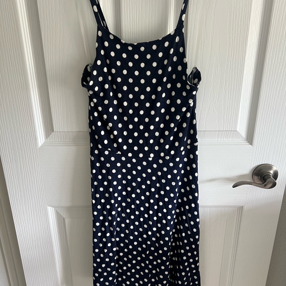 Blue Rain Navy and White Polka Dot Midi Dress